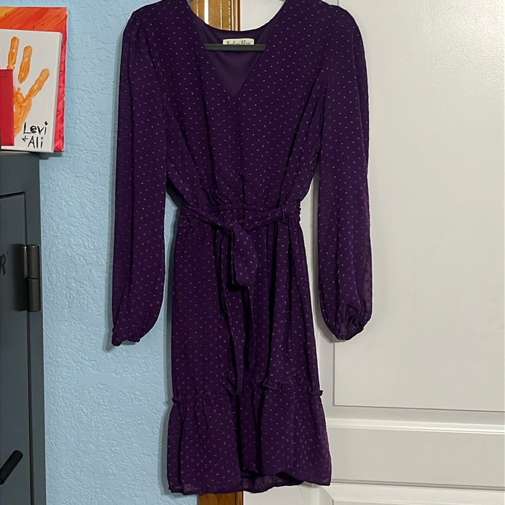 Purple polka dot dress with tie
